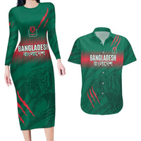 Custom Bangladesh Cricket Couples Matching Long Sleeve Bodycon Dress and Hawaiian Shirt Go Tigers