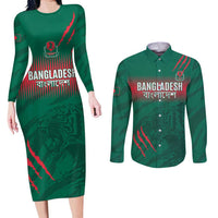 Custom Bangladesh Cricket Couples Matching Long Sleeve Bodycon Dress and Long Sleeve Button Shirt Go Tigers