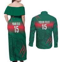 Custom Bangladesh Cricket Couples Matching Off Shoulder Maxi Dress and Long Sleeve Button Shirt Go Tigers