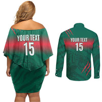 Custom Bangladesh Cricket Couples Matching Off Shoulder Short Dress and Long Sleeve Button Shirt Go Tigers