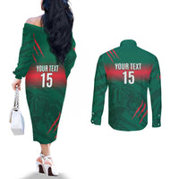 Custom Bangladesh Cricket Couples Matching Off The Shoulder Long Sleeve Dress and Long Sleeve Button Shirt Go Tigers