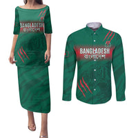 Custom Bangladesh Cricket Couples Matching Puletasi and Long Sleeve Button Shirt Go Tigers