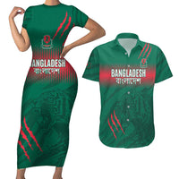 Custom Bangladesh Cricket Couples Matching Short Sleeve Bodycon Dress and Hawaiian Shirt Go Tigers