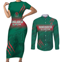Custom Bangladesh Cricket Couples Matching Short Sleeve Bodycon Dress and Long Sleeve Button Shirt Go Tigers