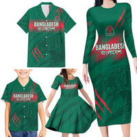 Custom Bangladesh Cricket Family Matching Long Sleeve Bodycon Dress and Hawaiian Shirt Go Tigers