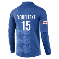 Custom England Cricket Button Sweatshirt Go Three Lions - Blue Ver