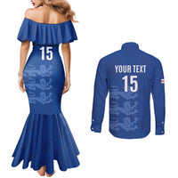 Custom England Cricket Couples Matching Mermaid Dress and Long Sleeve Button Shirt Go Three Lions - Blue Ver