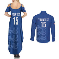 Custom England Cricket Couples Matching Summer Maxi Dress and Long Sleeve Button Shirt Go Three Lions - Blue Ver
