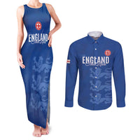 Custom England Cricket Couples Matching Tank Maxi Dress and Long Sleeve Button Shirt Go Three Lions - Blue Ver