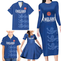 Custom England Cricket Family Matching Long Sleeve Bodycon Dress and Hawaiian Shirt Go Three Lions - Blue Ver