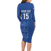 Custom England Cricket Family Matching Long Sleeve Bodycon Dress and Hawaiian Shirt Go Three Lions - Blue Ver