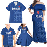 Custom England Cricket Family Matching Off Shoulder Maxi Dress and Hawaiian Shirt Go Three Lions - Blue Ver