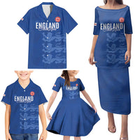 Custom England Cricket Family Matching Puletasi and Hawaiian Shirt Go Three Lions - Blue Ver
