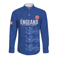 Custom England Cricket Long Sleeve Button Shirt Go Three Lions - Blue Ver