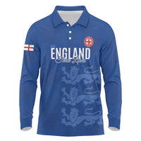 Custom England Cricket Long Sleeve Polo Shirt Go Three Lions - Blue Ver