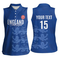 Custom England Cricket Women Sleeveless Polo Shirt Go Three Lions - Blue Ver