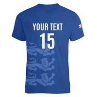 Custom England Cricket Women V-Neck T-Shirt Go Three Lions - Blue Ver