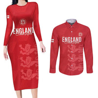 Custom England Cricket Couples Matching Long Sleeve Bodycon Dress and Long Sleeve Button Shirt Go Three Lions - Red Ver