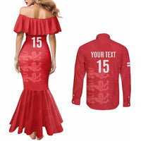 Custom England Cricket Couples Matching Mermaid Dress and Long Sleeve Button Shirt Go Three Lions - Red Ver
