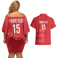 Custom England Cricket Couples Matching Off Shoulder Short Dress and Hawaiian Shirt Go Three Lions - Red Ver