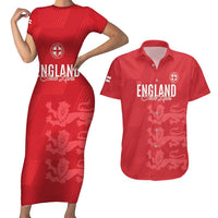 Custom England Cricket Couples Matching Short Sleeve Bodycon Dress and Hawaiian Shirt Go Three Lions - Red Ver