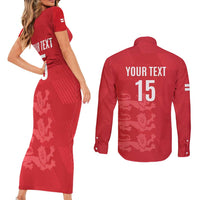 Custom England Cricket Couples Matching Short Sleeve Bodycon Dress and Long Sleeve Button Shirt Go Three Lions - Red Ver