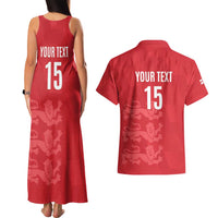 Custom England Cricket Couples Matching Tank Maxi Dress and Hawaiian Shirt Go Three Lions - Red Ver