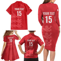 Custom England Cricket Family Matching Long Sleeve Bodycon Dress and Hawaiian Shirt Go Three Lions - Red Ver
