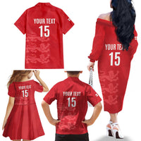Custom England Cricket Family Matching Off The Shoulder Long Sleeve Dress and Hawaiian Shirt Go Three Lions - Red Ver
