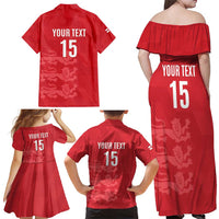 Custom England Cricket Family Matching Off Shoulder Maxi Dress and Hawaiian Shirt Go Three Lions - Red Ver