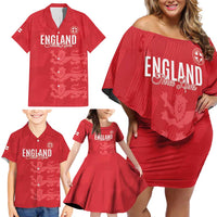 Custom England Cricket Family Matching Off Shoulder Short Dress and Hawaiian Shirt Go Three Lions - Red Ver