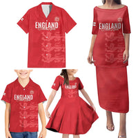 Custom England Cricket Family Matching Puletasi and Hawaiian Shirt Go Three Lions - Red Ver