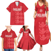 Custom England Cricket Family Matching Summer Maxi Dress and Hawaiian Shirt Go Three Lions - Red Ver