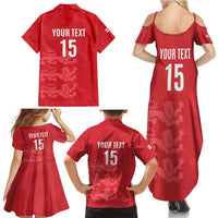 Custom England Cricket Family Matching Summer Maxi Dress and Hawaiian Shirt Go Three Lions - Red Ver