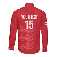 Custom England Cricket Long Sleeve Button Shirt Go Three Lions - Red Ver