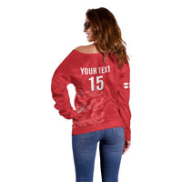 Custom England Cricket Off Shoulder Sweater Go Three Lions - Red Ver
