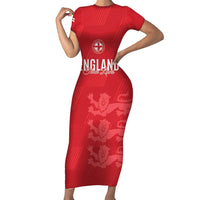 Custom England Cricket Short Sleeve Bodycon Dress Go Three Lions - Red Ver
