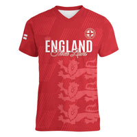 Custom England Cricket Women V-Neck T-Shirt Go Three Lions - Red Ver