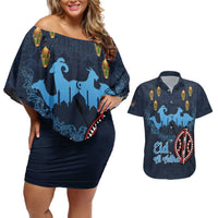 Kenya Happy Eid Mubarak Couples Matching Off Shoulder Short Dress and Hawaiian Shirt Eid Al-Adha
