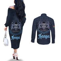 Kenya Happy Eid Mubarak Couples Matching Off The Shoulder Long Sleeve Dress and Long Sleeve Button Shirt Eid Al-Adha