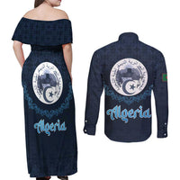 Algeria Happy Eid Mubarak Couples Matching Off Shoulder Maxi Dress and Long Sleeve Button Shirt Eid Al-Adha