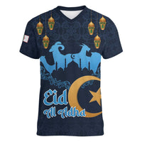 Algeria Happy Eid Mubarak Women V-Neck T-Shirt Eid Al-Adha