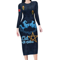 Morocco Happy Eid Mubarak Long Sleeve Bodycon Dress Eid Al-Adha