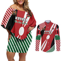 Custom Kenya Rugby Couples Matching Off Shoulder Short Dress and Long Sleeve Button Shirt Flag Style - Wonder Print Shop