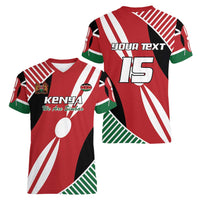 Custom Kenya Rugby Women V-Neck T-Shirt Flag Style - Wonder Print Shop