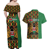 Kenya Couples Matching Off Shoulder Maxi Dress and Hawaiian Shirt Coat Of Arms Kente Pattern - Wonder Print Shop