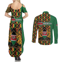 Kenya Couples Matching Summer Maxi Dress and Long Sleeve Button Shirt Coat Of Arms Kente Pattern - Wonder Print Shop