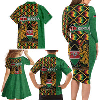 Kenya Family Matching Long Sleeve Bodycon Dress and Hawaiian Shirt Coat Of Arms Kente Pattern - Wonder Print Shop