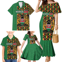 Kenya Family Matching Mermaid Dress and Hawaiian Shirt Coat Of Arms Kente Pattern - Wonder Print Shop