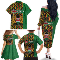Kenya Family Matching Off The Shoulder Long Sleeve Dress and Hawaiian Shirt Coat Of Arms Kente Pattern - Wonder Print Shop